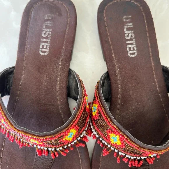 Beaded Leather Thong Sandals by Unlisted, Multi Colors, Sz 7.5, Great Condition! - Picture 4 of 11